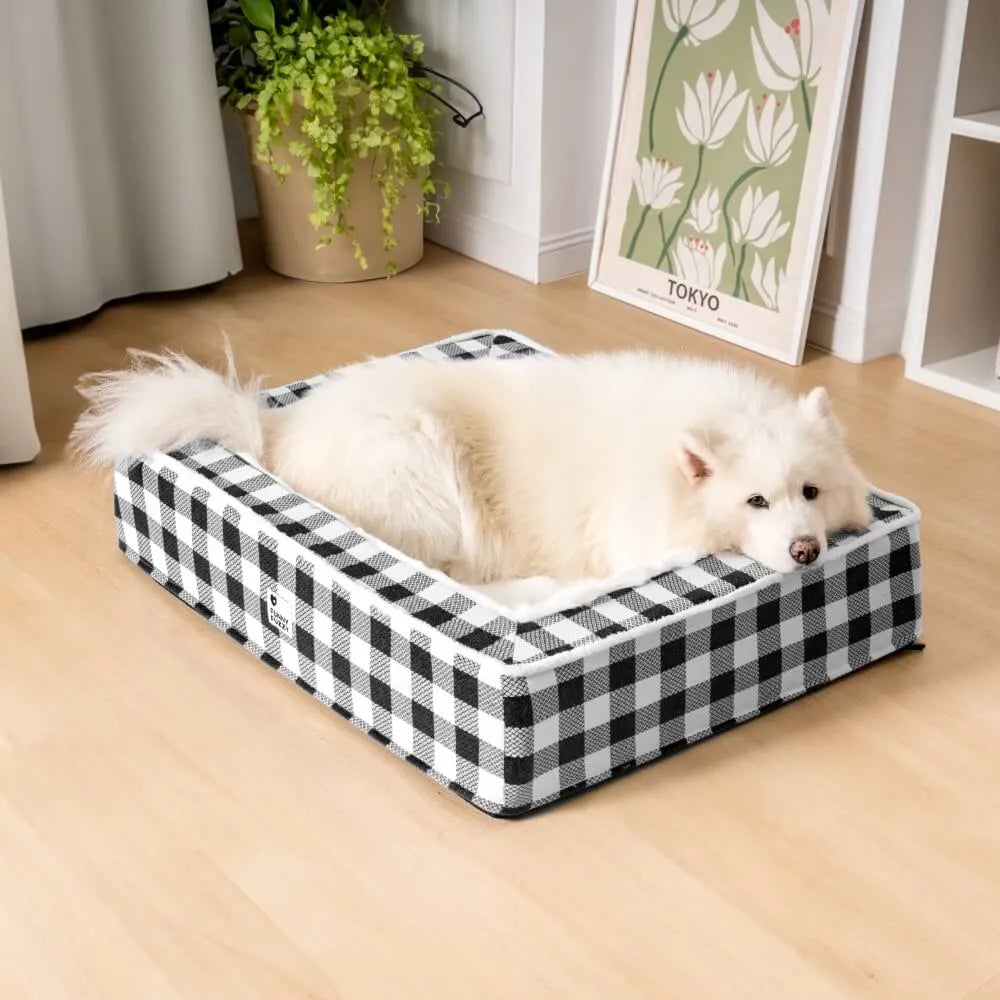 Chenil Rectangulaire en Treillis avec Coussin Intérieur Double Face – Lit Chaud, Amovible & Lavable pour Chat et Chien