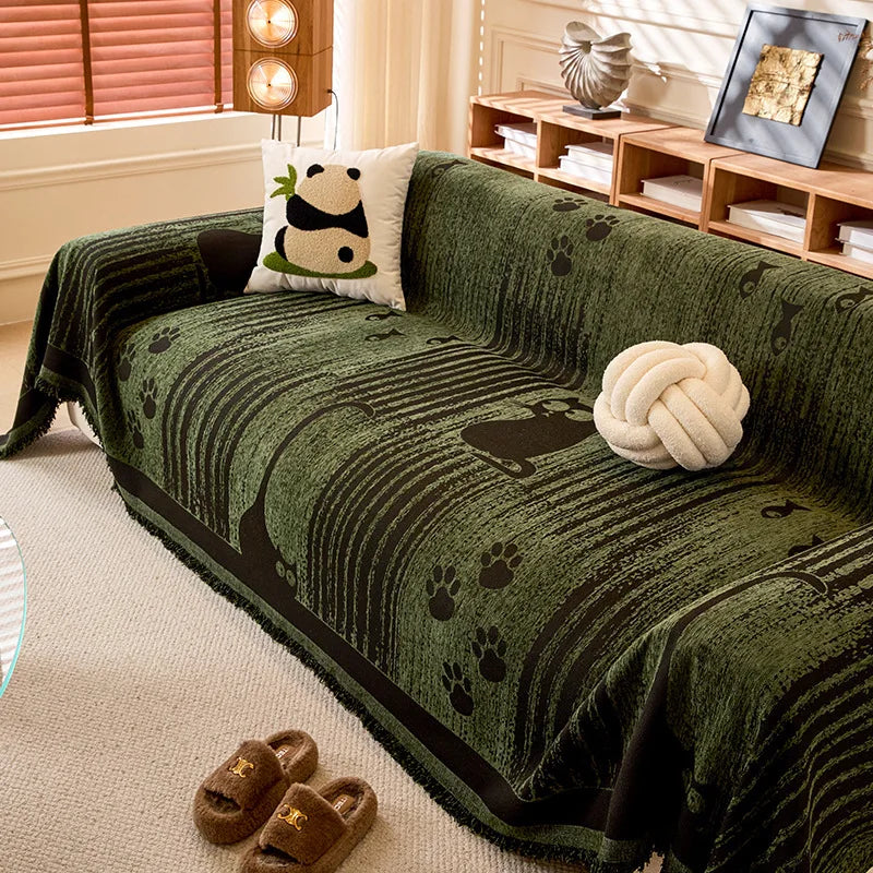 Plaid Canapé Chenille Anti-Griffures – Motif Pattes de Chat