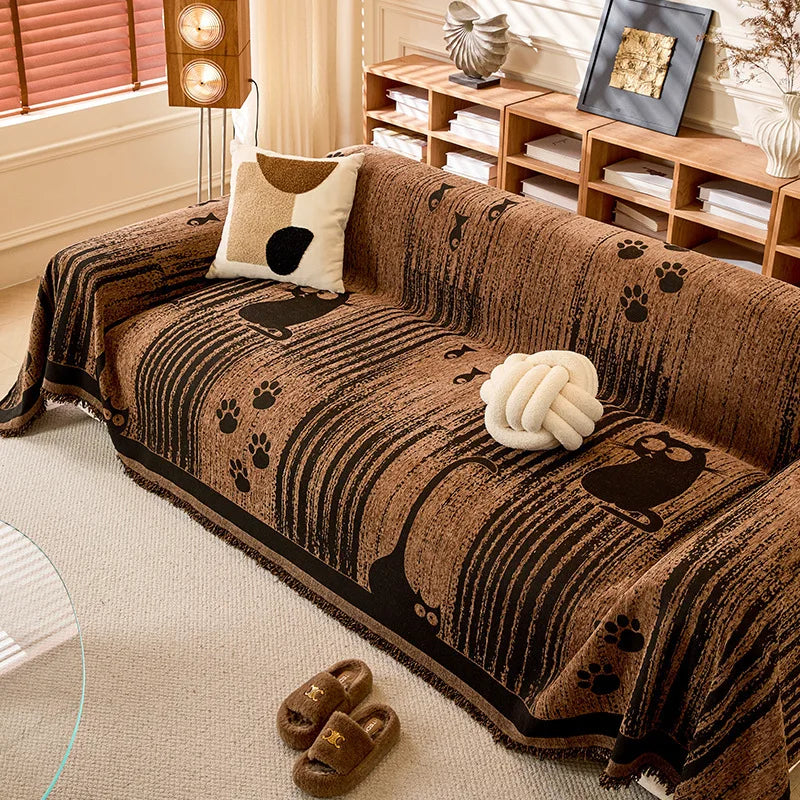 Plaid Canapé Chenille Anti-Griffures – Motif Pattes de Chat