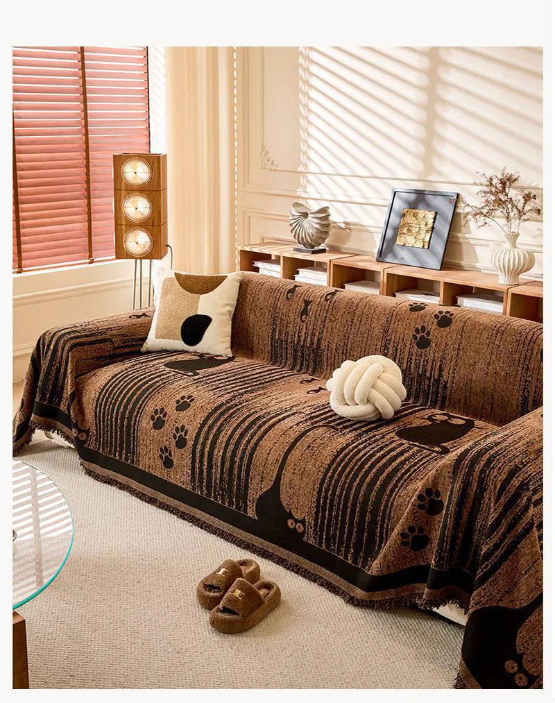 Plaid Canapé Chenille Anti-Griffures – Motif Pattes de Chat