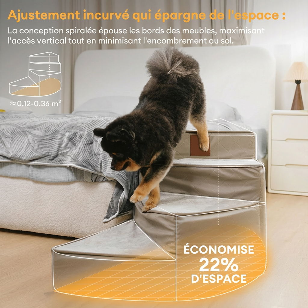 Escalier pour Animaux 2-3-4 Marches – Antidérapant & Hydrofuge, Design Spiralé Amovible pour Chien et Chat