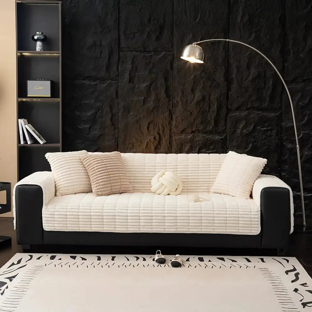 Housse antidérapante en flanelle pour canapé, d'une seule pièce