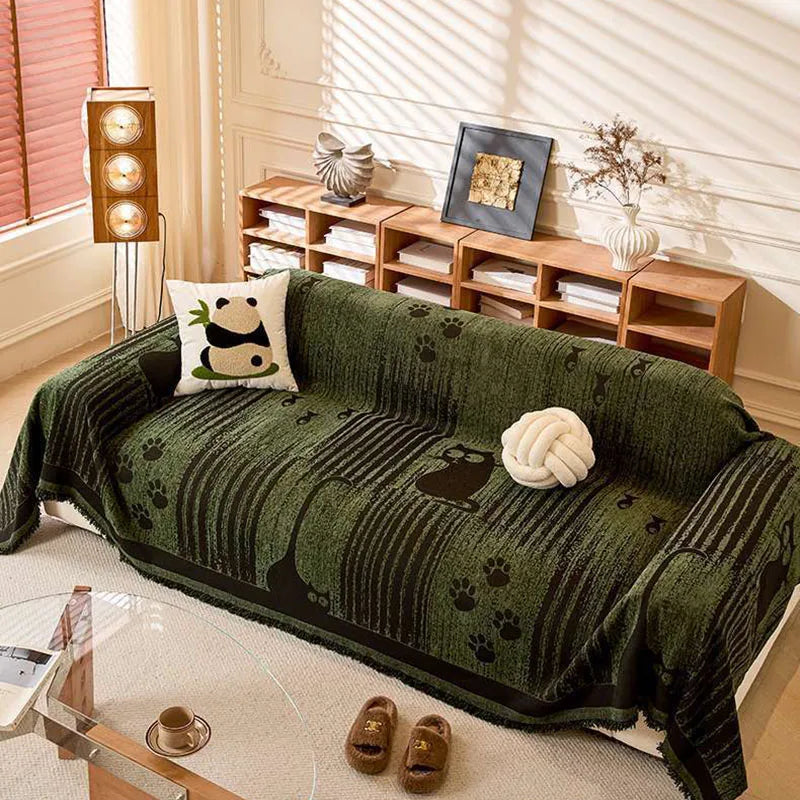 Plaid Canapé Chenille Anti-Griffures – Motif Pattes de Chat